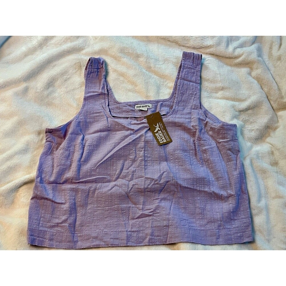 Eddie Bauer  Women’s Lavender Crinkled Gauze Square Neck Boxy Tank Top  Boho XL